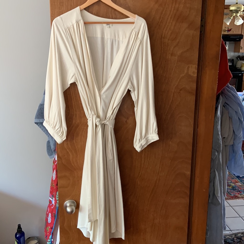 OZMA Cream Wrap Dress with Tie Waist